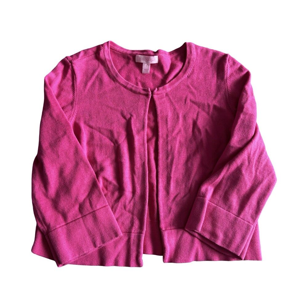 Lilly Pulitzer Pink Cotton Hook & Eye 3/4 Sleeve Cardigan Sweater Girls Large